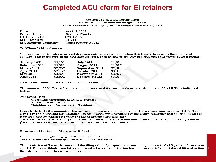Completed ACU eform for EI retainers 02/15/2012 19 