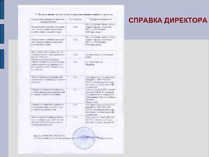 СПРАВКА ДИРЕКТОРА 