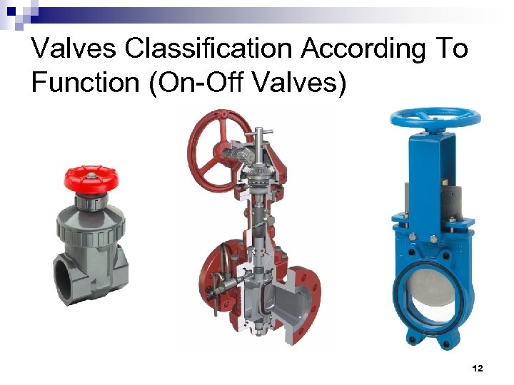 Valves Classification According To Function (On-Off Valves) 12 