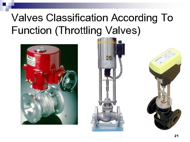 Valves Classification According To Function (Throttling Valves) 21 