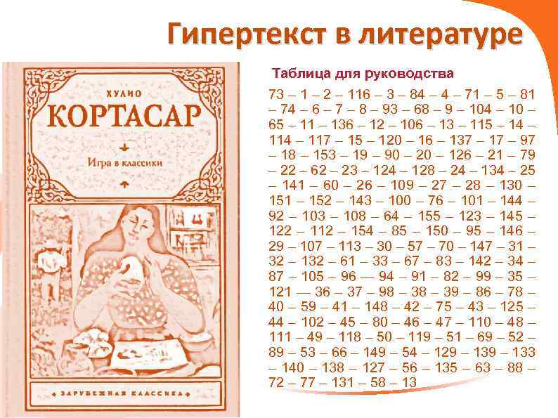 Гипертекст в литературе Таблица для руководства 73 – 1 – 2 – 116 –