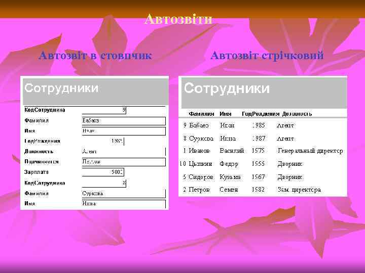 Автозвіти Автозвіт в стовпчик Автозвіт стрічковий 