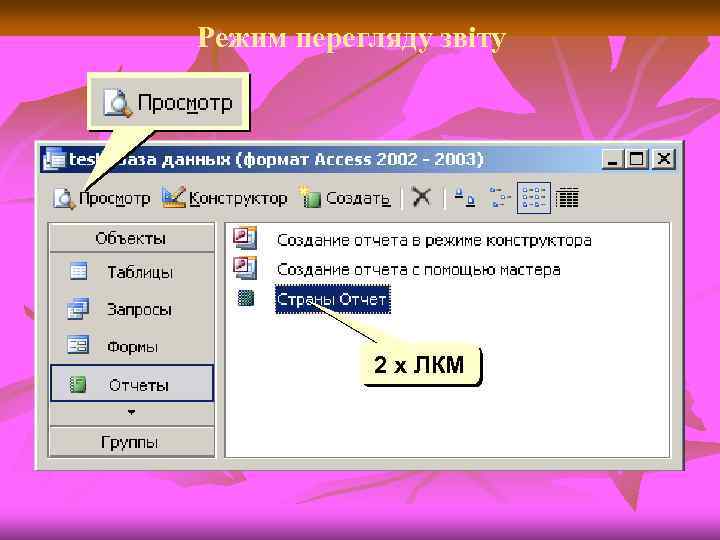 Режим перегляду звіту 2 x ЛКМ 