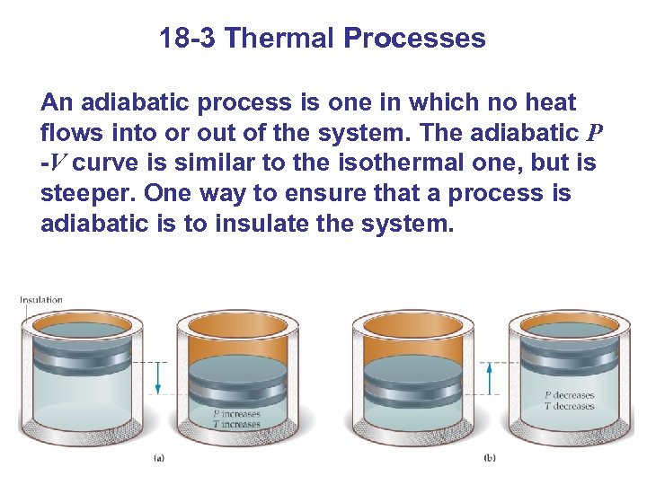 18 -3 Thermal Processes An adiabatic process is one in which no heat flows