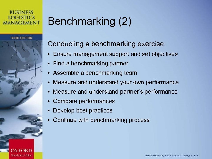 Benchmarking (2) Conducting a benchmarking exercise: • Ensure management support and set objectives •