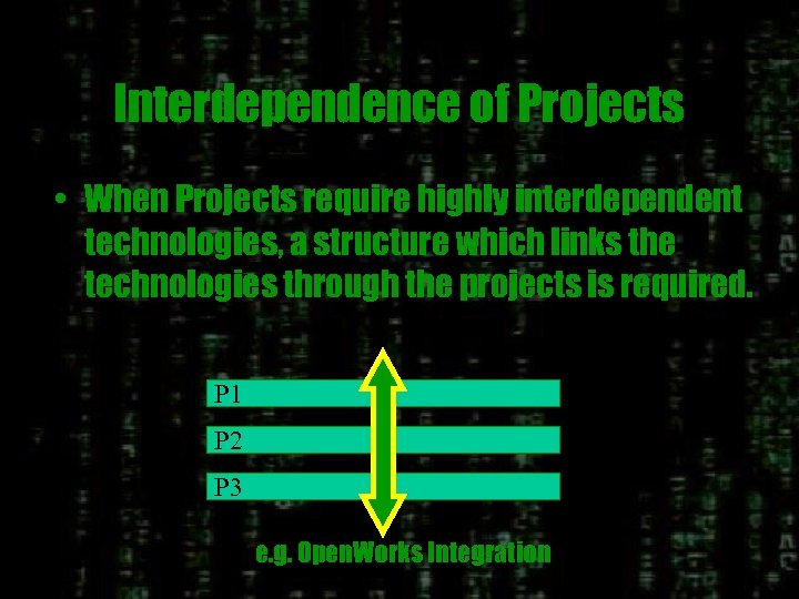 Interdependence of Projects • When Projects require highly interdependent technologies, a structure which links