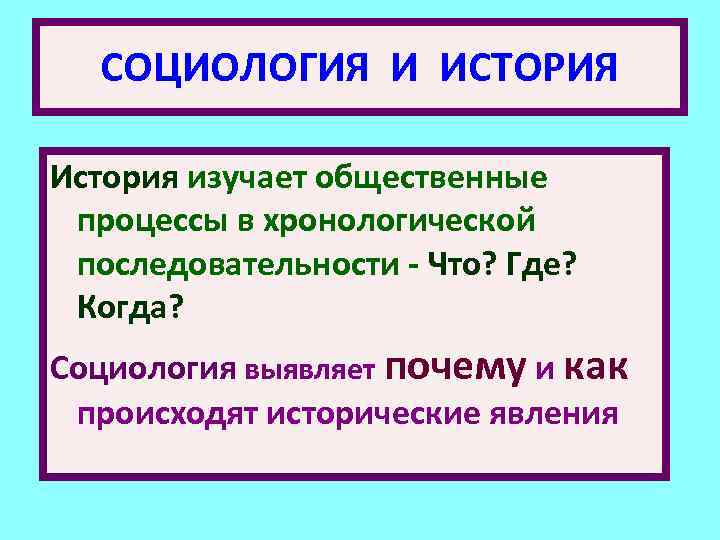СОЦИОЛОГИЯ И ИСТОРИЯ История изучает общественные процессы в хронологической последовательности - Что? Где? Когда?