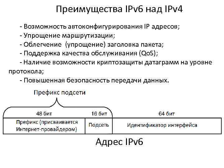 Преимущества IPv 6 над IPv 4 ‐ Возможность автоконфигурирования IP адресов; ‐ Упрощение маршрутизации;