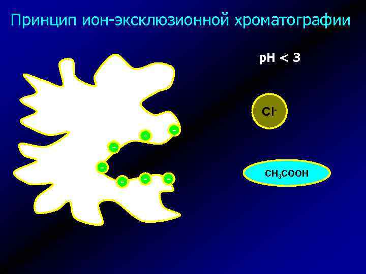 Принцип ион-эксклюзионной хроматографии р. Н < 3 Cl- - - CH 3 COOH 