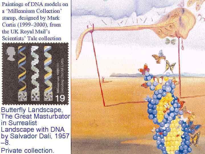 Paintings of DNA models on a ‘Millennium Collection’ stamp, designed by Mark Curtis (1999–