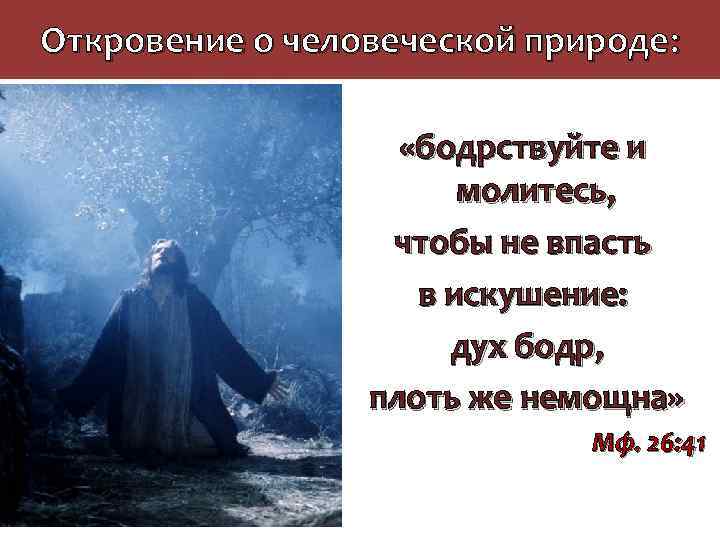Откровение о человеческой природе: «бодрствуйте и молитесь, чтобы не впасть в искушение: дух бодр,