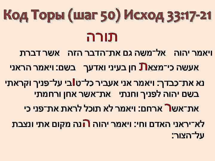  12 -71: 33 Код Торы (шаг 50) Исход תורה ויאמר יהוה אל־משה גם