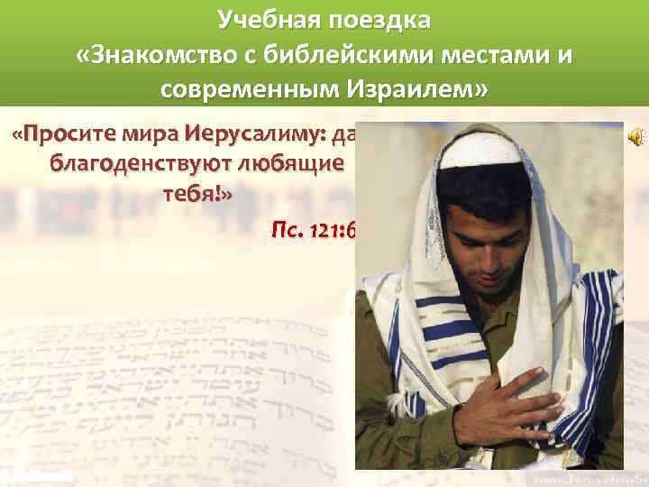 Учебная поездка «Знакомство с библейскими местами и современным Израилем» «Просите мира Иерусалиму: да благоденствуют