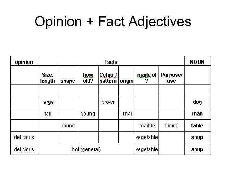 Opinion + Fact Adjectives 