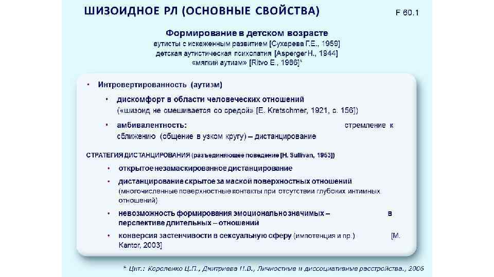 ШИЗОИДНОЕ РЛ (ОСНОВНЫЕ СВОЙСТВА) F 60. 1 Формирование в детском возрасте аутисты с искаженным