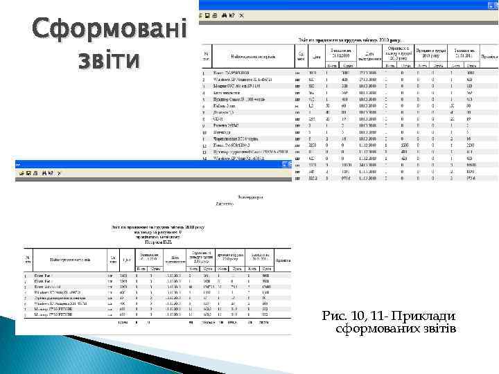 Сформовані звіти Рис. 10, 11 - Приклади сформованих звітів 