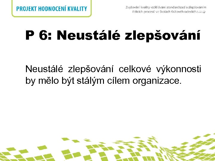 nadpis P P 6: Neustálé zlepšování celkové výkonnosti by mělo být stálým cílem organizace.