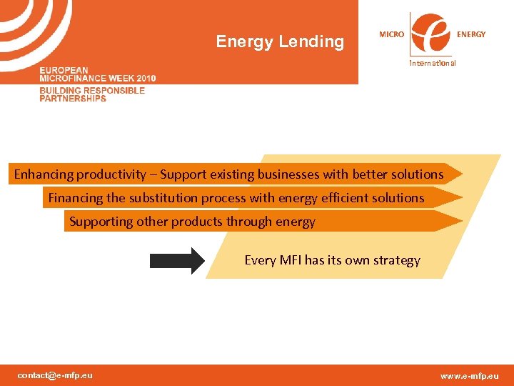 Energy Lending MICRO ENERGY international Enhancing productivity – Support existing businesses with better solutions