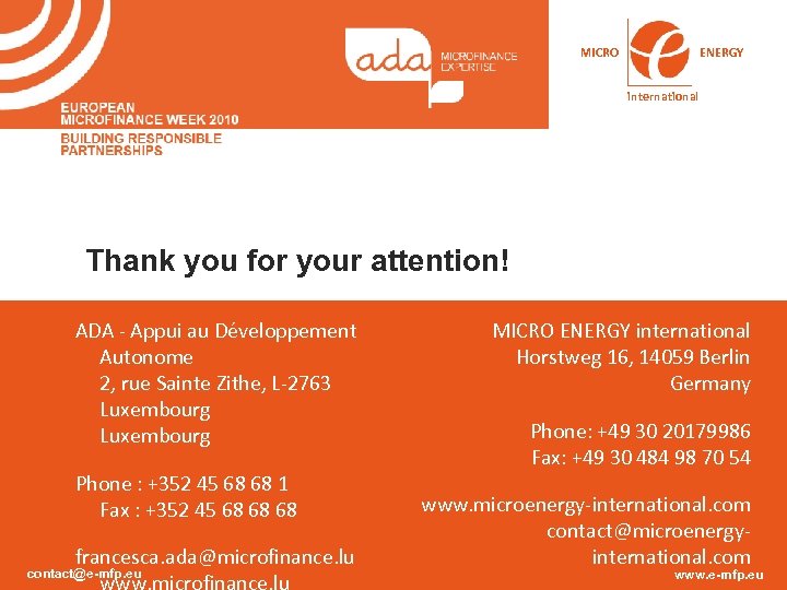 MICRO ENERGY international Thank you for your attention! ADA - Appui au Développement Autonome