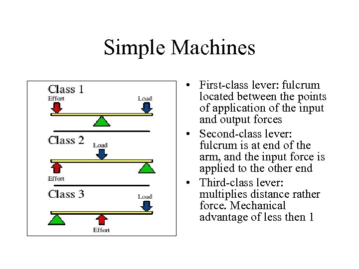 Simple Machines • First-class lever: fulcrum located between the points of application of the