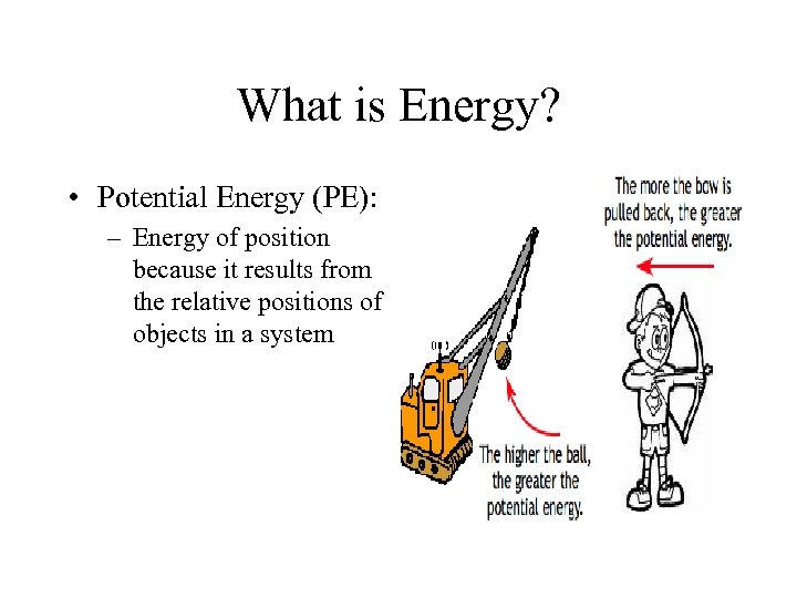 What is Energy? • Potential Energy (PE): – Energy of position because it results