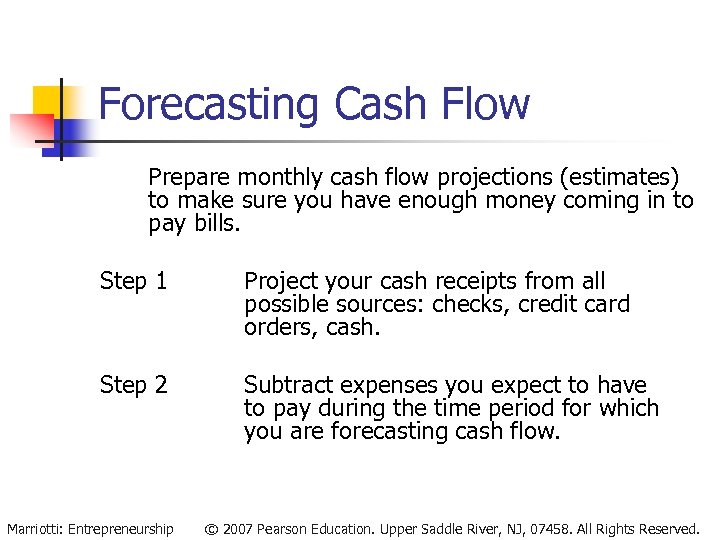 Forecasting Cash Flow Prepare monthly cash flow projections (estimates) to make sure you have