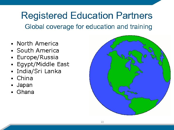 Registered Education Partners Global coverage for education and training § § § § North