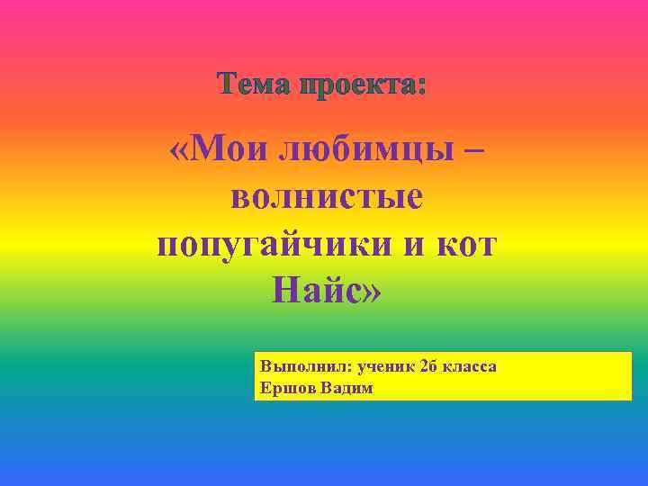 Тема проекта: «Мои любимцы – волнистые попугайчики и кот Найс» Выполнил: ученик 2 б