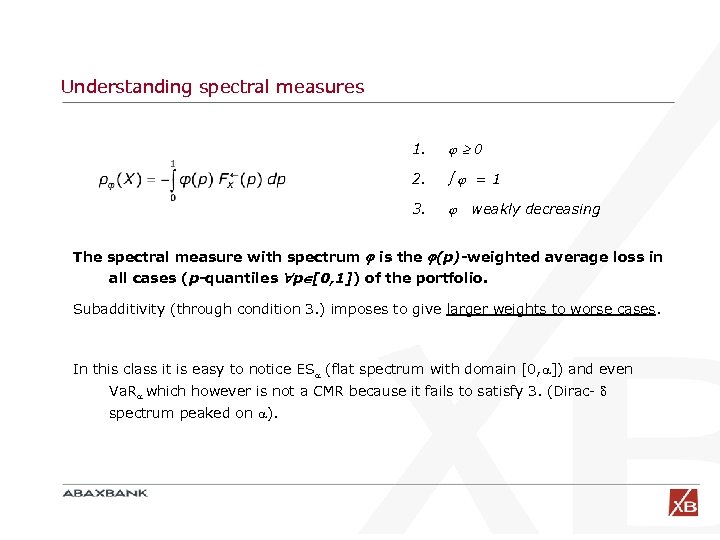 Understanding spectral measures 1. 0 2. =1 3. weakly decreasing The spectral measure with