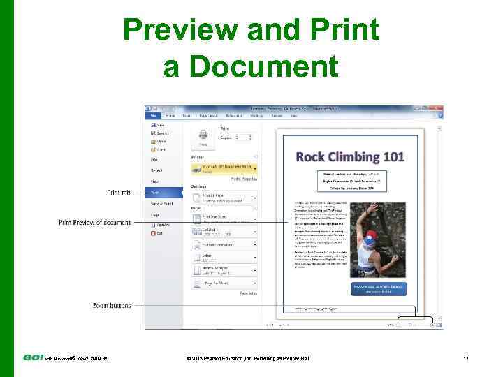 Preview and Print a Document with Microsoft® Word 2010 2 e © 2013 Pearson