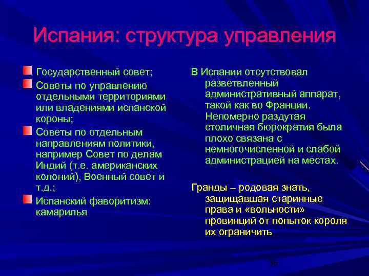 Испания: структура управления Государственный совет; Советы по управлению отдельными территориями или владениями испанской короны;