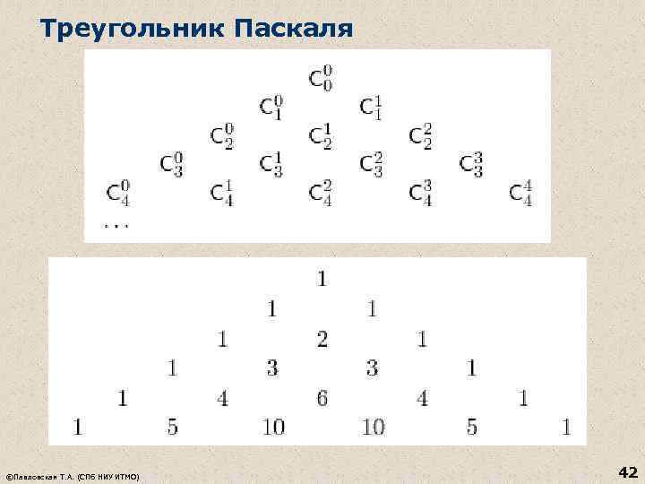 Треугольник Паскаля ©Павловская Т. А. (СПб НИУ ИТМО) 42 