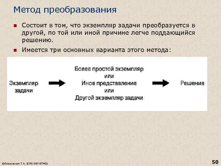 Метод преобразования n Состоит в том, что экземпляр задачи преобразуется в другой, по той