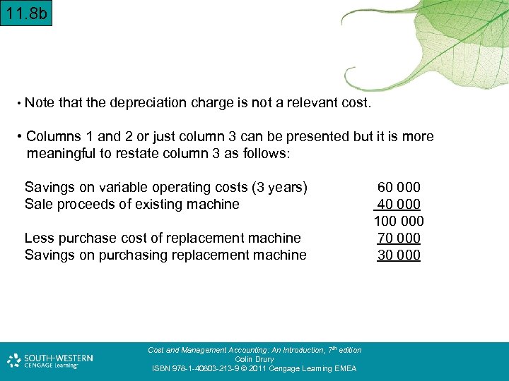 11. 8 b • Note that the depreciation charge is not a relevant cost.