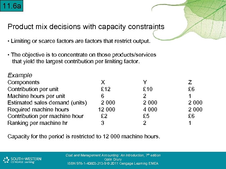 11. 6 a Product mix decisions with capacity constraints • Limiting or scarce factors