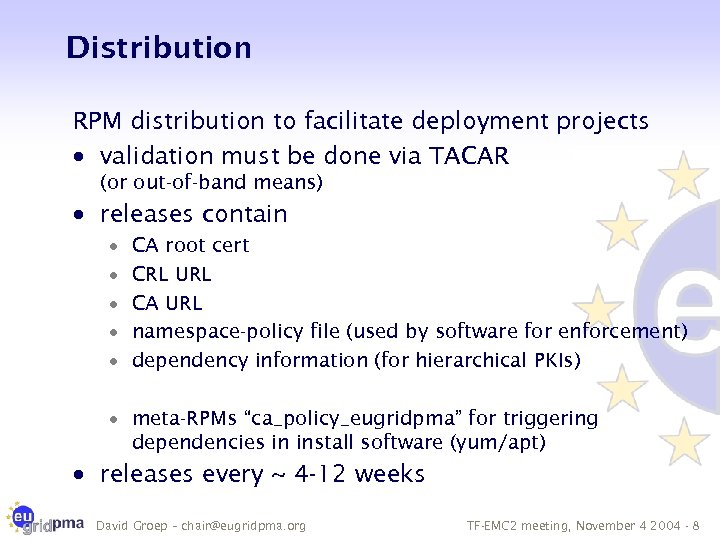 Distribution RPM distribution to facilitate deployment projects · validation must be done via TACAR