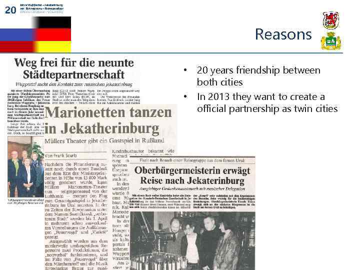 20 Jahre Wuppertal – Jekaterinburg лет Вупперталь – Екатеринбург anniversary Wuppertal – Yekaterinburg Reasons