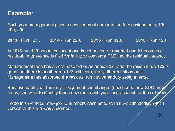 Example: Each year management gives a new series of numbers for duty assignments; 100,