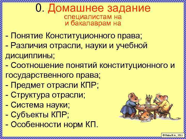 0. Домашнее задание специалистам на и бакалаврам на - Понятие Конституционного права; - Различия