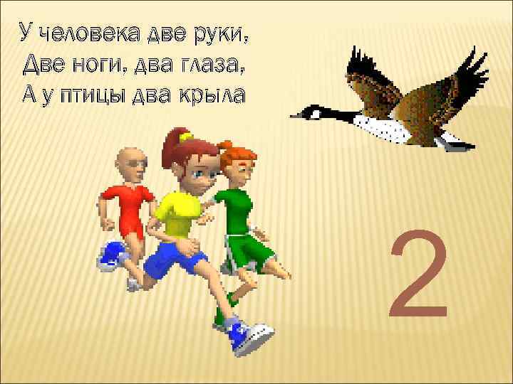У человека две руки, Две ноги, два глаза, А у птицы два крыла 2