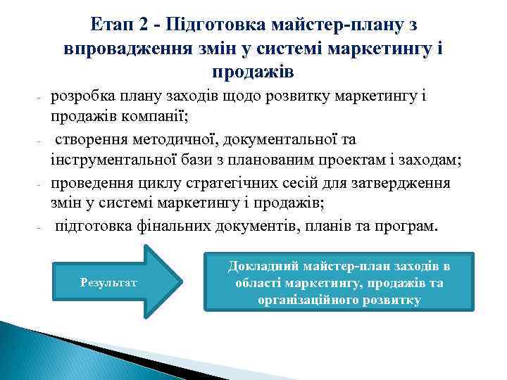 Етап 2 - Підготовка майстер-плану з впровадження змін у системі маркетингу і продажів -