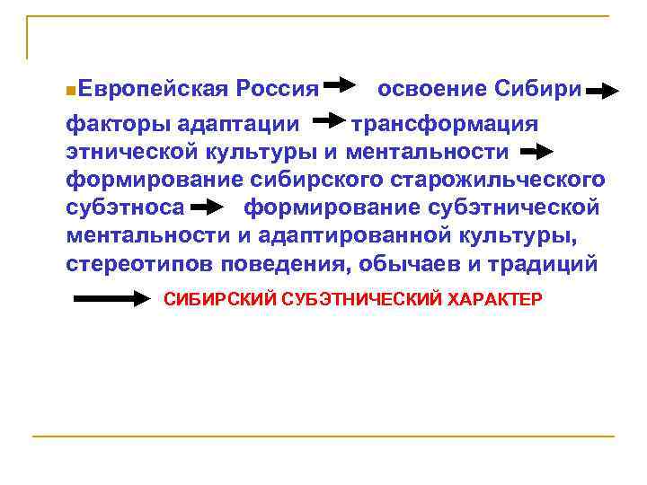  Европейская Россия освоение Сибири факторы адаптации трансформация этнической культуры и ментальности формирование сибирского