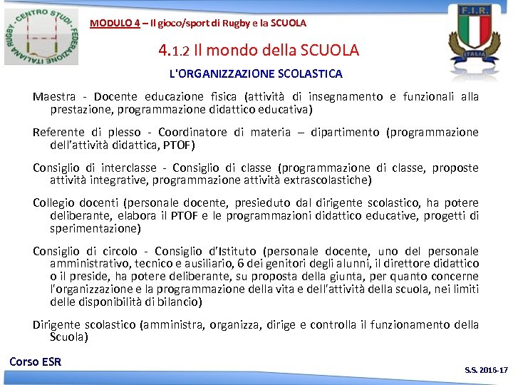 MODULO 4 – Il gioco/sport di Rugby e la SCUOLA 4. 1. 2 Il