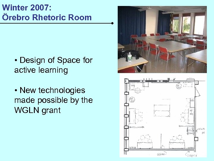 Winter 2007: Örebro Rhetoric Room • Design of Space for active learning • New