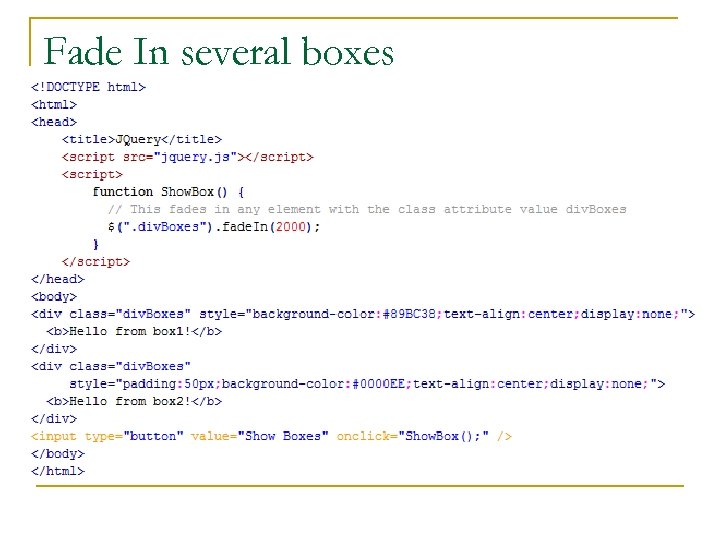 Fade In several boxes 