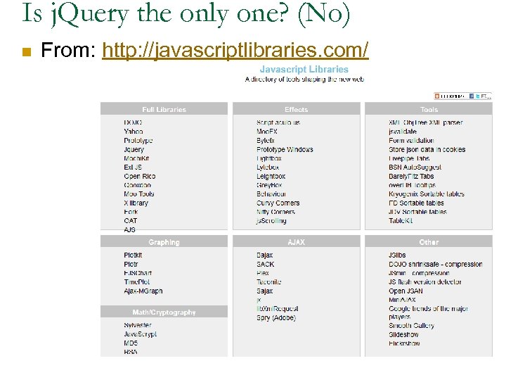 Is j. Query the only one? (No) n From: http: //javascriptlibraries. com/ 