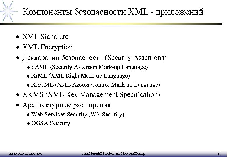Компоненты безопасности XML - приложений · XML Signature · XML Encryption · Декларации безопасности