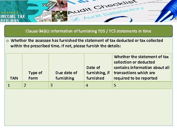 Clause-34(b): Information of furnishing TDS / TCS statements in time o Whether the assessee