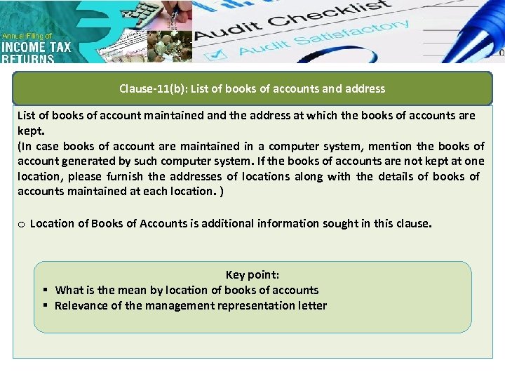 Clause-11(b): List of books of accounts and address List of books of account maintained