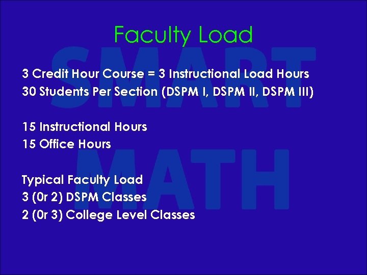 Faculty Load 3 Credit Hour Course = 3 Instructional Load Hours 30 Students Per